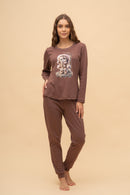 Памучна пижама интерлог "Snowy Day" (Кафява)