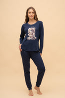 Памучна пижама интерлог "Snowy Day" (Тъмно синя)