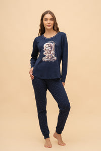 Памучна пижама интерлог "Snowy Day" (Тъмно синя)