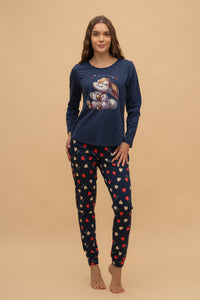 Пижама с дълъг ръкав "Kiss me" (Тъмно синя)
