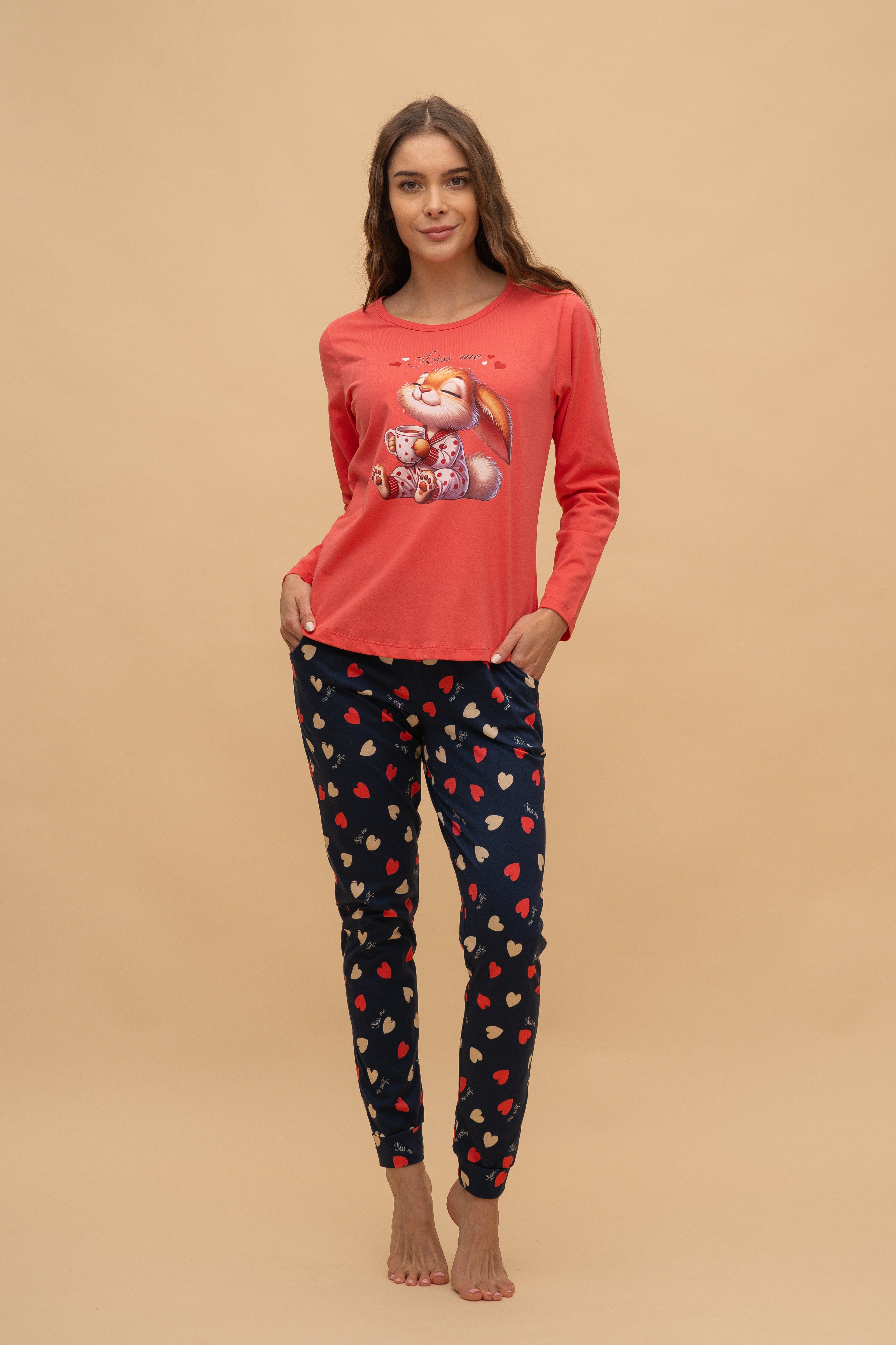 Пижама с дълъг ръкав "Kiss me" (Диня)