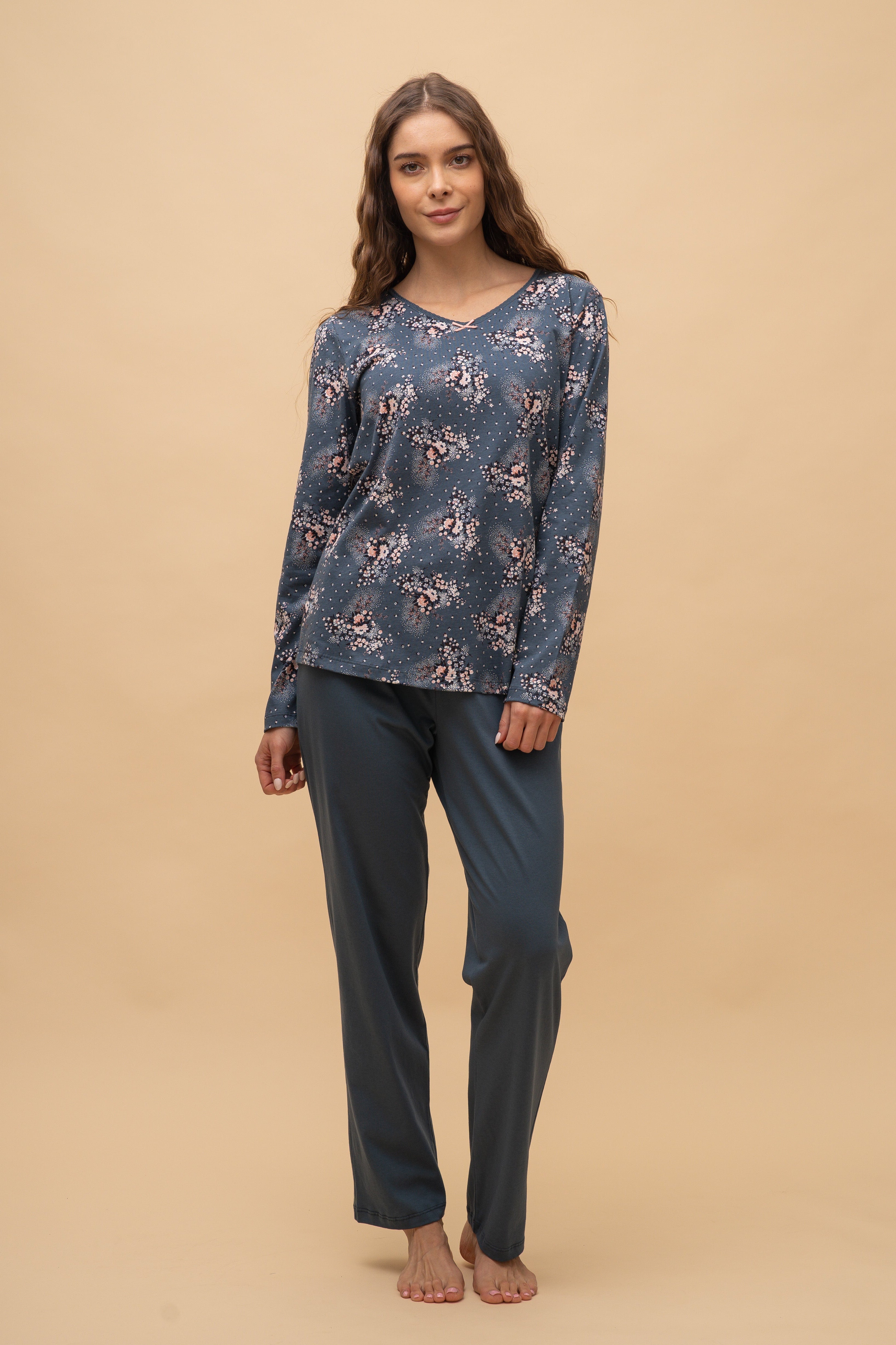 Пижама с дълъг ръкав "Leafy" (Синя)