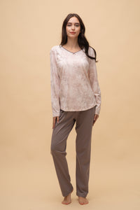 Пижама с дълъг ръкав "Leafy" (Пудра)