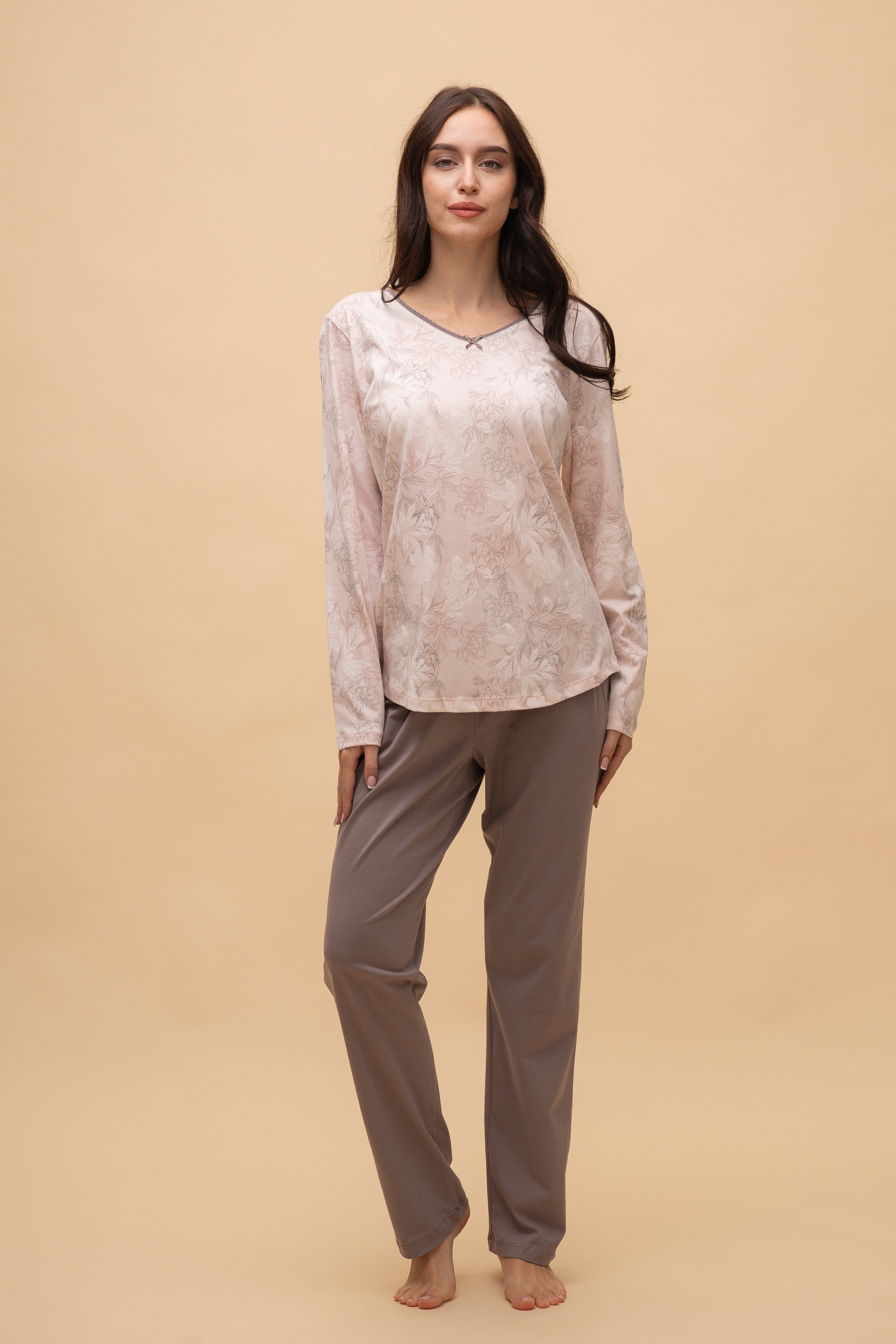 Пижама с дълъг ръкав "Leafy" (Пудра)
