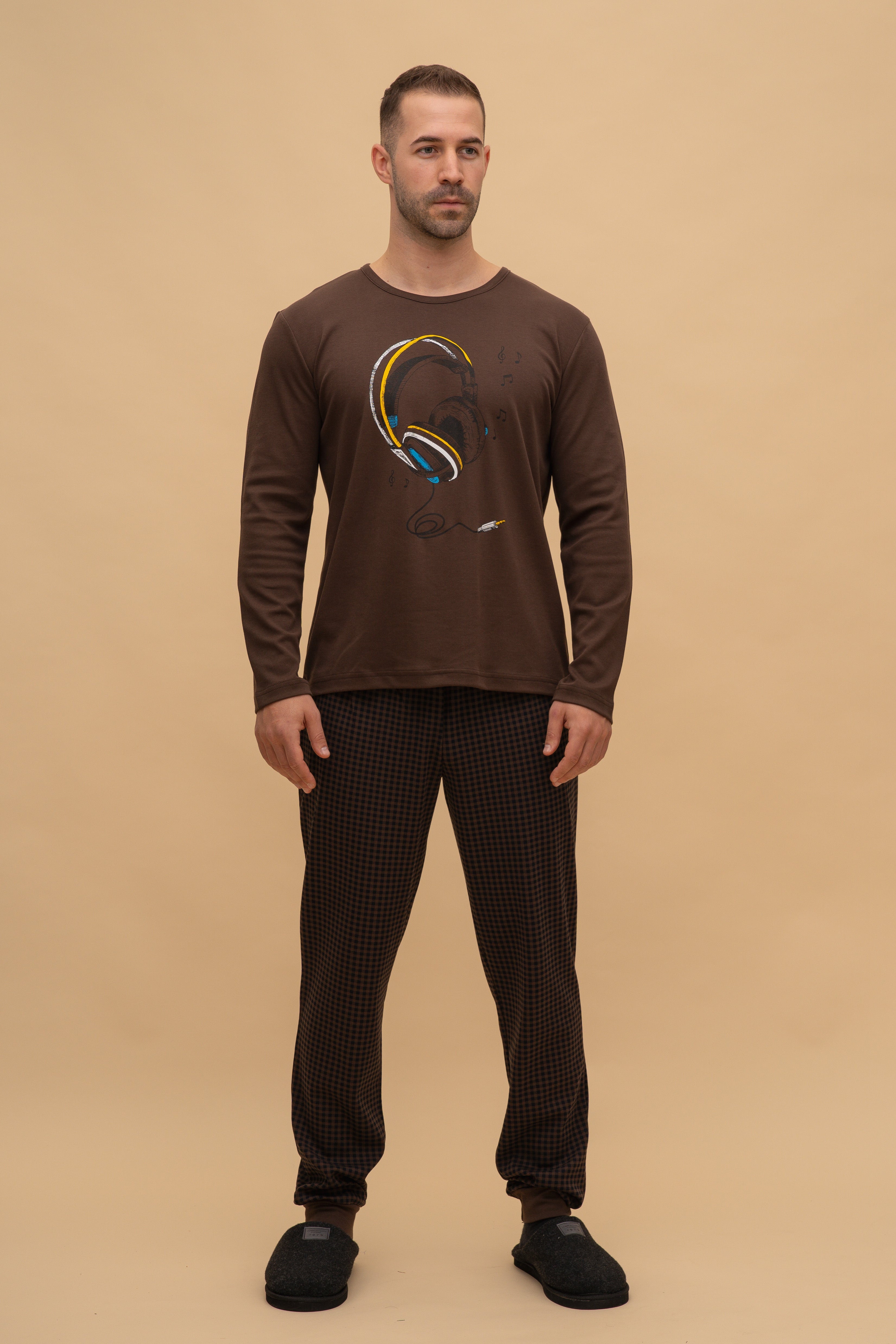 Мъжка пижама интерлог "Sound off" (Кафява)