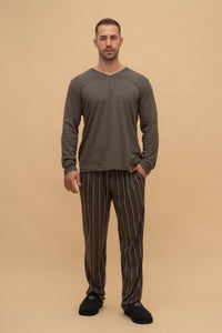 Мъжка пижама с панталон на райе (Графит)