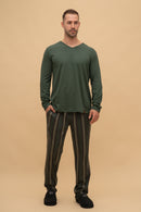 Мъжка пижама с панталон на райе (Зелена)