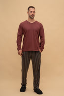 Мъжка пижама с панталон на райе (Бордо)