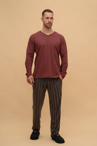 Мъжка пижама с панталон на райе (Бордо)