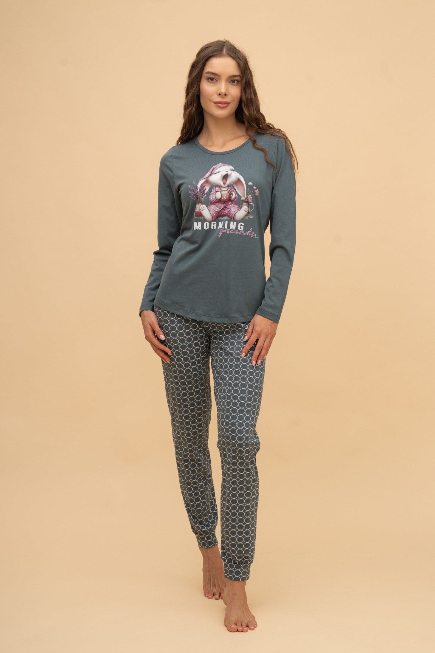 Long Sleeve Pajamas "Morning Friends" (Green)