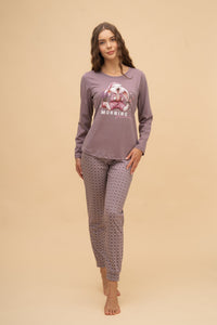 Дамска памучна пижама Иватекс Morning Friends - пепел