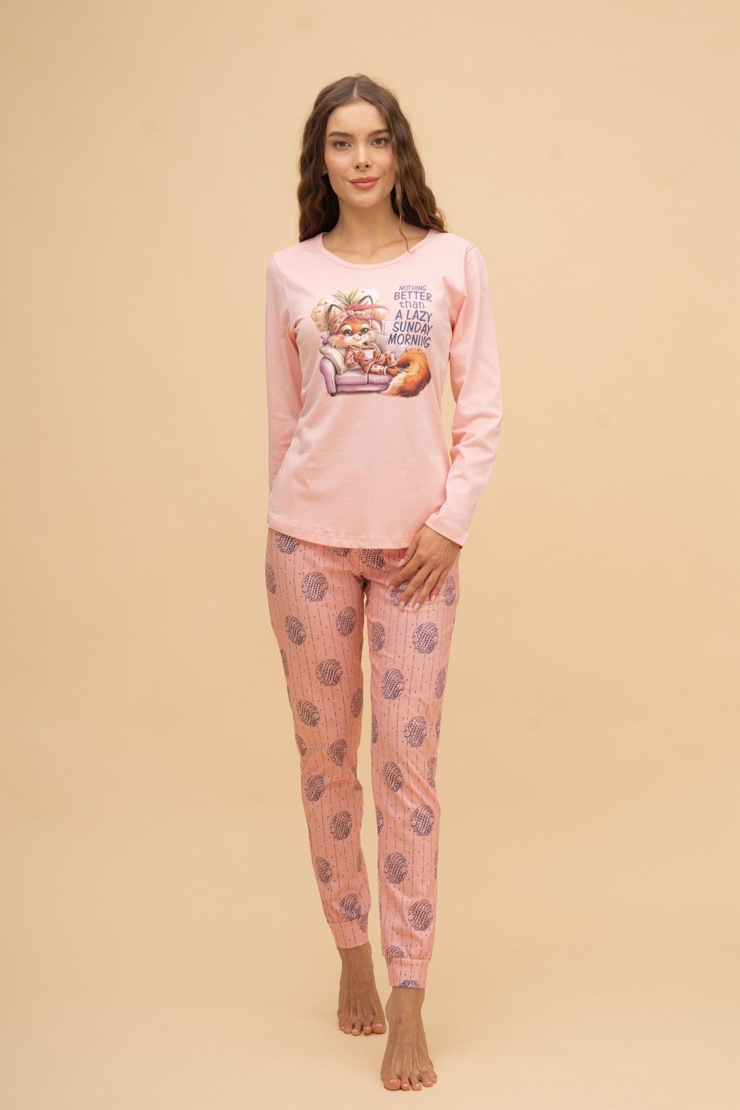 Long Sleeve Pajamas "Nothing Better" (Peach)