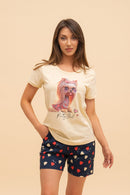 Дамска памучна пижама Иватекс Pretty Girl - жълта