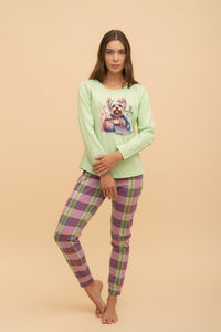 Дамска памучна пижама Иватекс Sod off - зелена