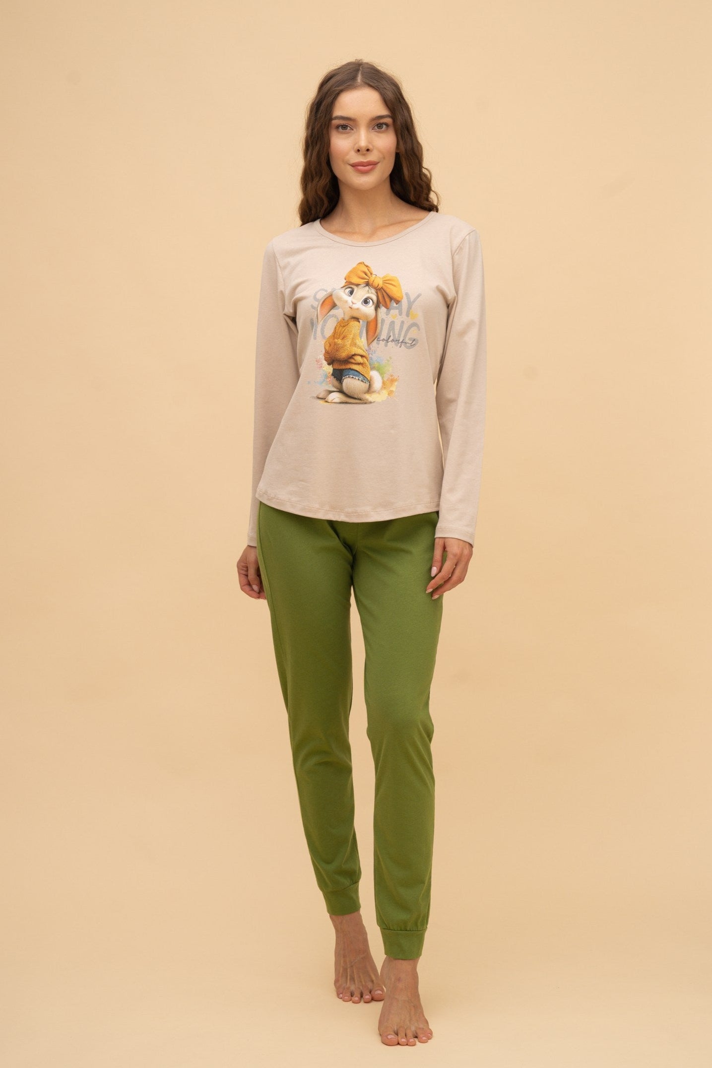 Long Sleeve Pajamas "Sunday Morning" (Beige)