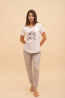 Дамска памучна пижама Иватекс Thank you - розова