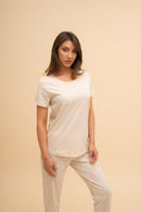 Дамска памучна пижама Иватекс бежова с къс ръкав